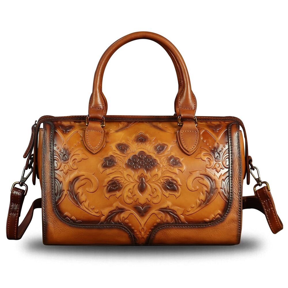 7098 Leather Top Handle Handbag Handmade Vintage Satchel Retro Cowhide